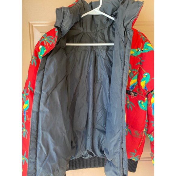 Vintage 90s Tropical Parrot Down-Filled Jacket, Size Large Kids - Picture 12 of 14